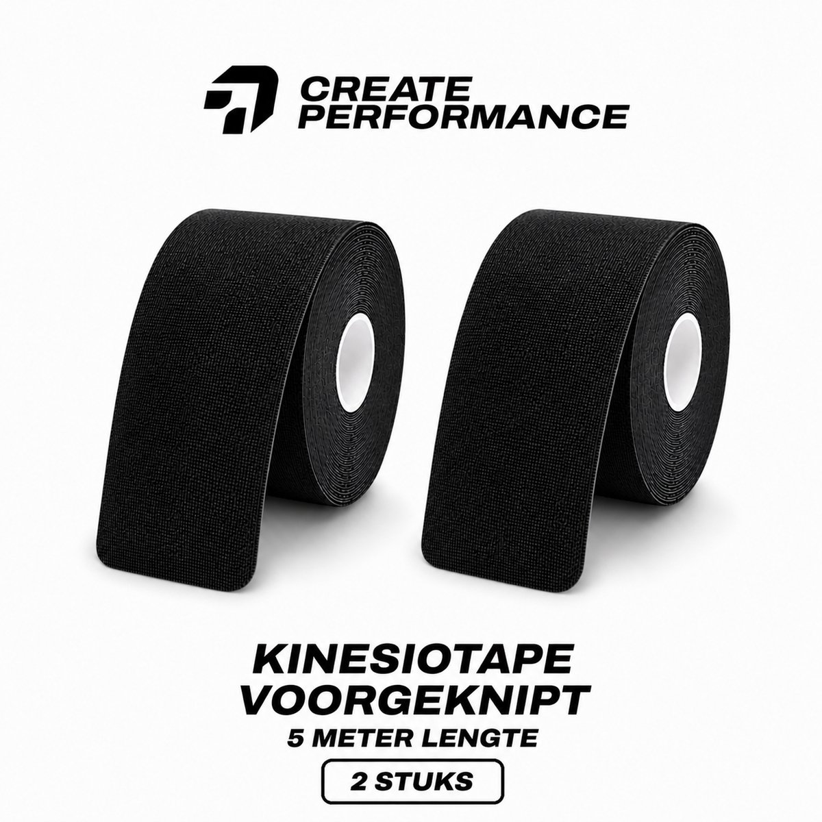 CREATE PERFORMANCE Kinesiotape - Voorgesneden - Fysio Tape - Sport tape - 2 doosjes - 5 Meter lang - Zwart - Inclusief Tape Tasje