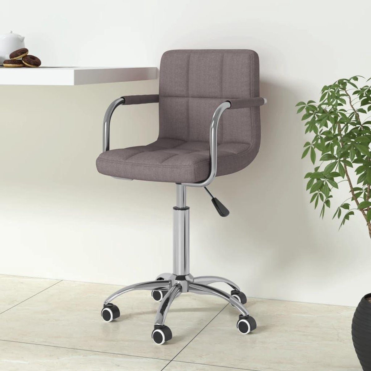 Draaibare bureaustoel - Kantoorstoel met wielen - Comfortabel werken - In hoogte verstelbaar - 47 x 86 cm - Taupe