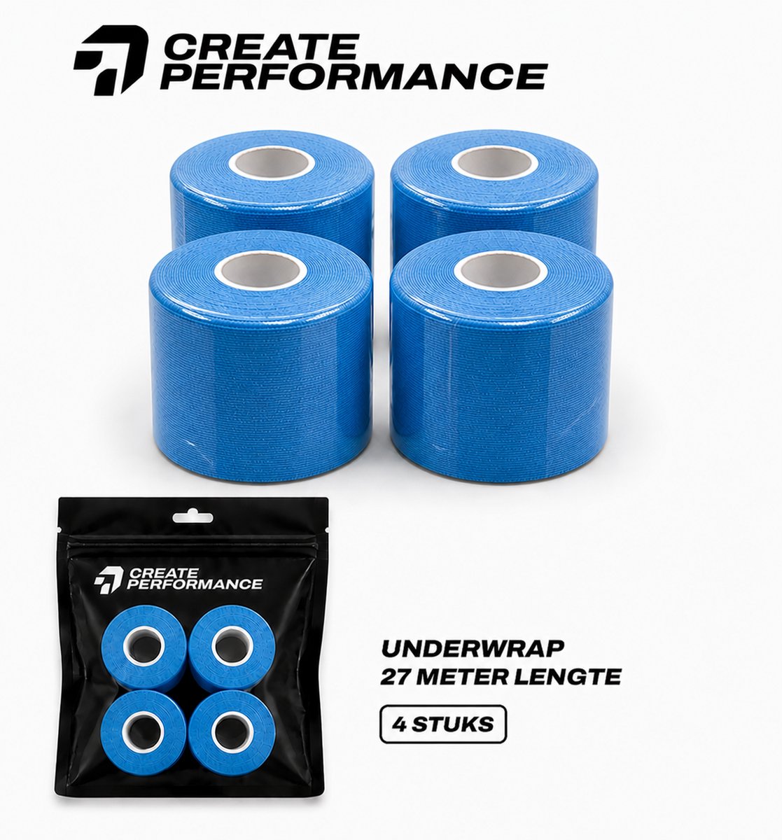 CREATE PERFORMANCE Underwrap tape - Voetbaltape - Fysio tape - Blauw - 4 stuks