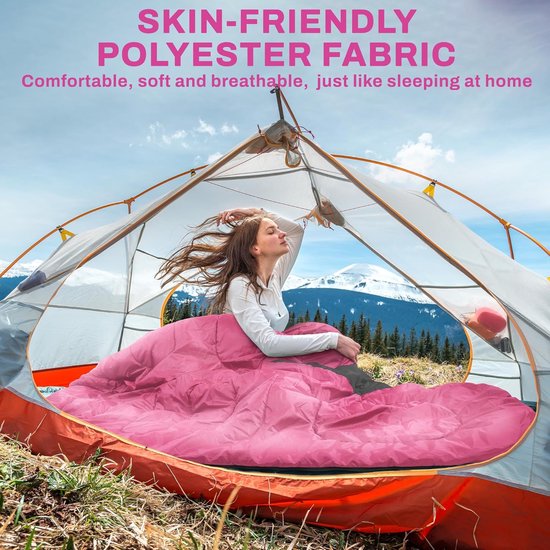 Draagbare Slaapzak - Kampeerzak Lichtgewicht - Buitenactiviteiten Kamperen - Waterdichte Polyester Buitenkant - 220 x 80 cm - Roze — afbeelding 5
