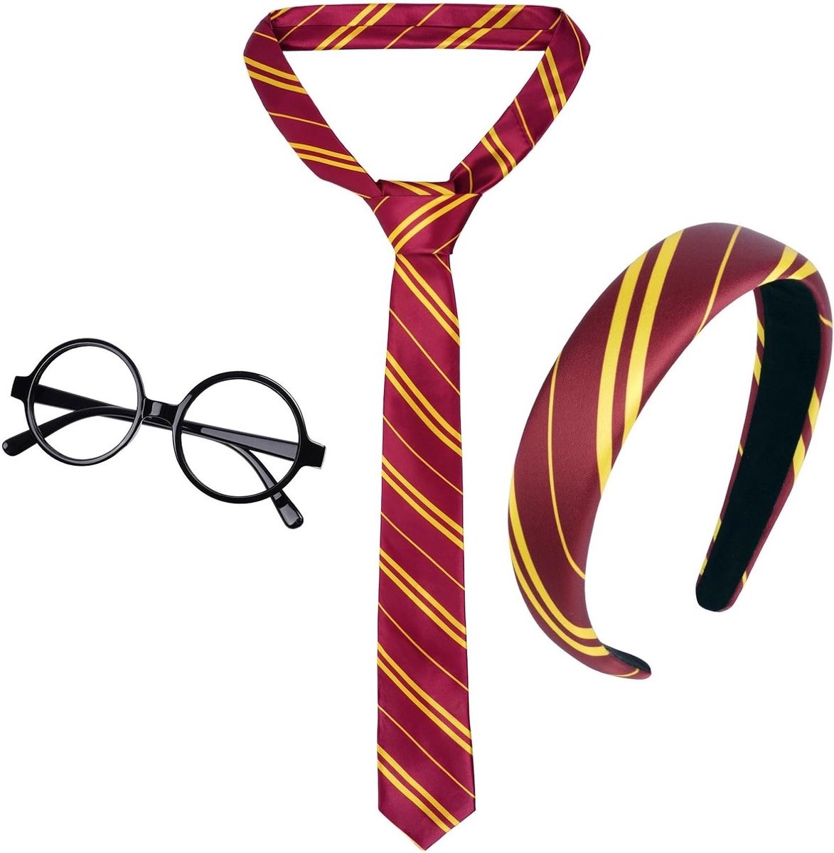 Woven Necktie voor Cosplay, Toebehoren voor Tovenaars, Kostuums voor Halloween en Feestjes, Inclusief Bril en Hoofdband voor Kinderen en Volwassenen