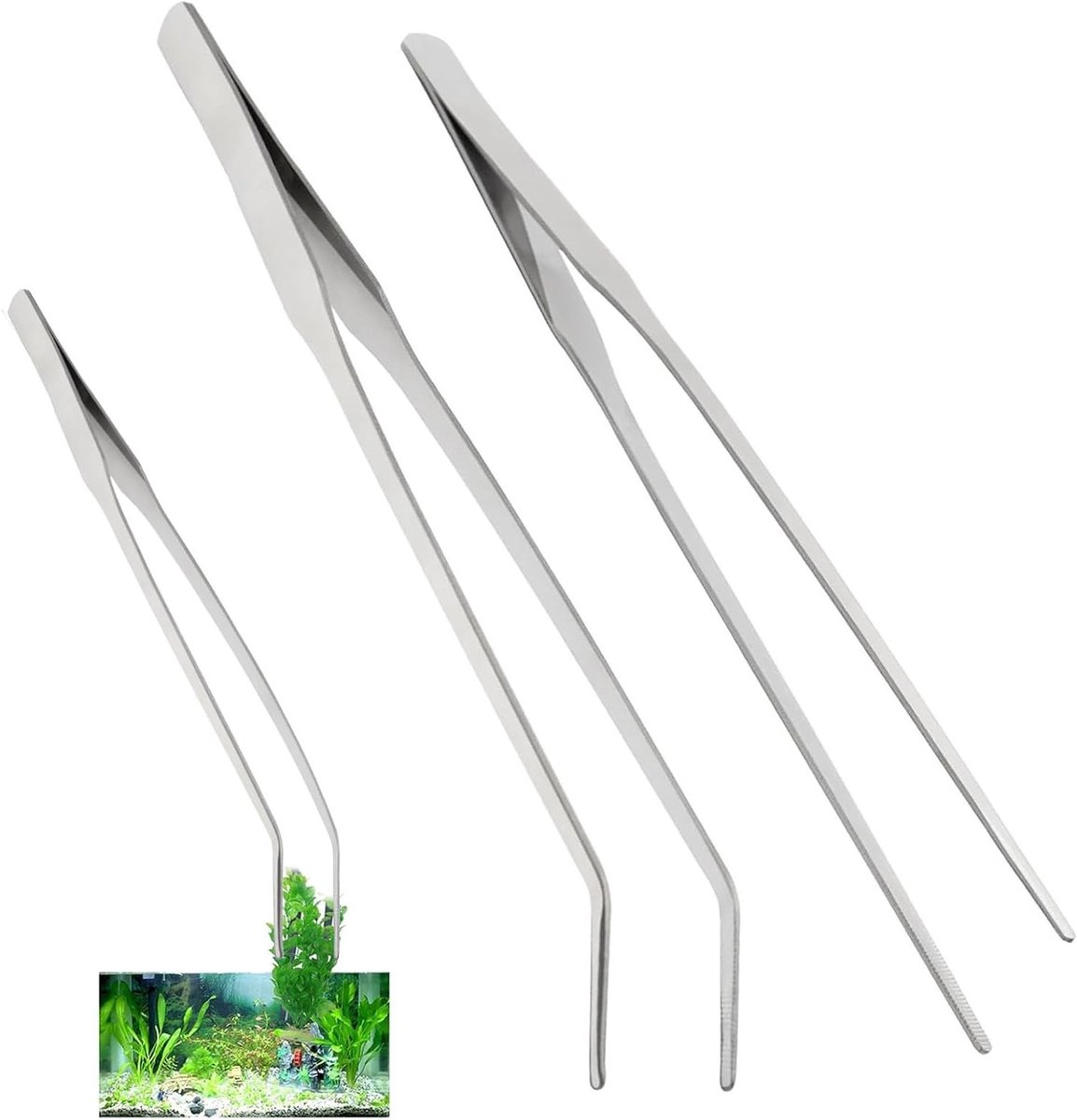 Curved Aquarium Tweezers Set van 2, RVS Lange Pincetten voor Voeden van Hagedissen, Spinnen en Aquariums, Ideaal voor Precisiewerk en Onderhoud