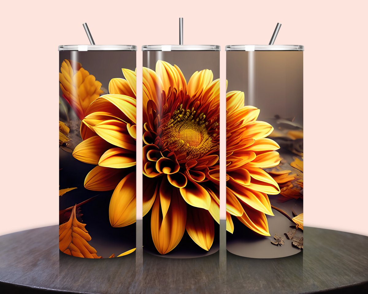 Jacintha's kadowinkeltje - Tumbler zonnebloem - Roestvrijstalen Tumbler - Geïsoleerde drinkbeker - 600ml - Warme en koude dranken - RVS rietje - To go beker - Kinderen - Volwassenen