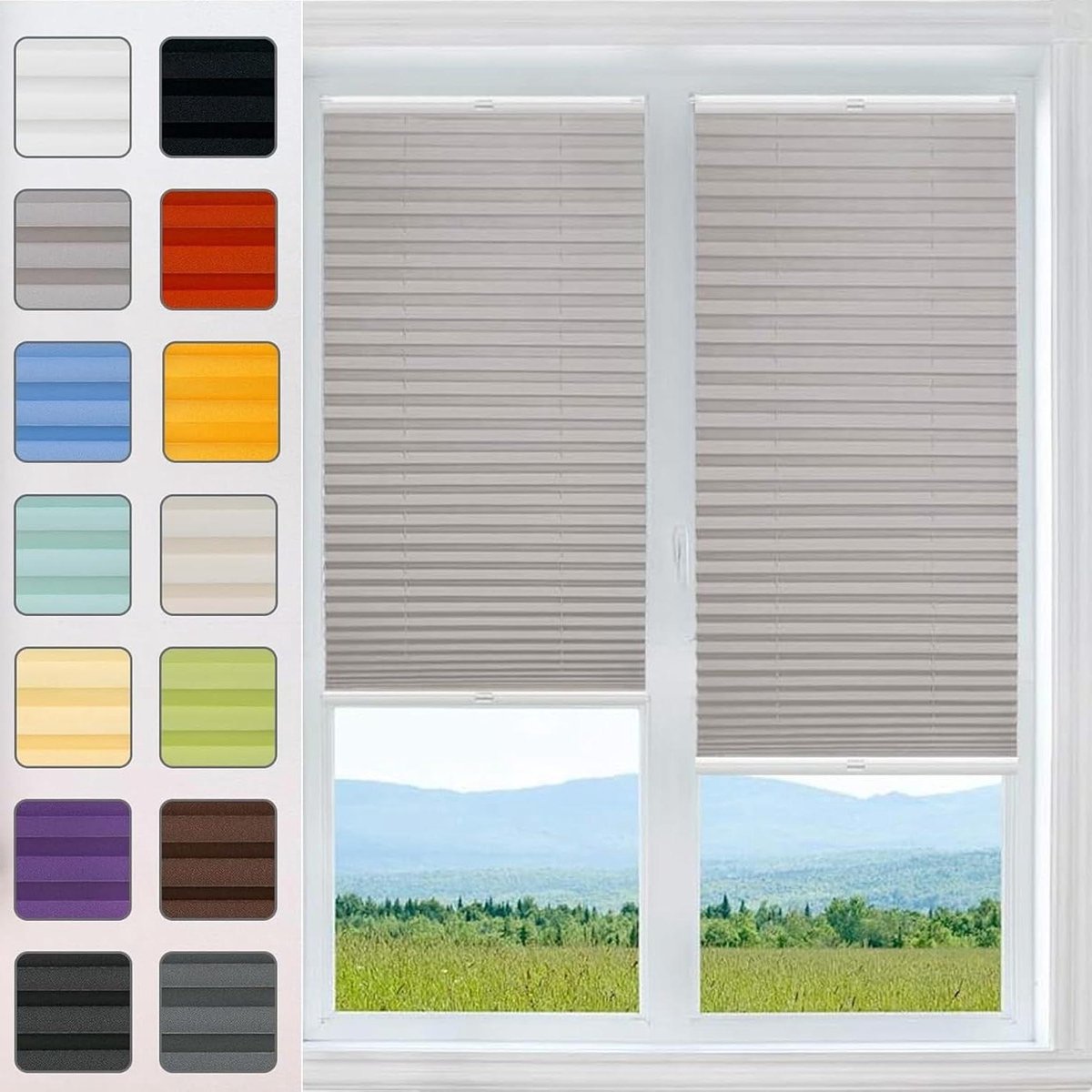Plissé Klemmfix Gordijn - Plisségordijn Raam - Privacy en zonwering - Zonder boren te monteren - 65 x 120 cm