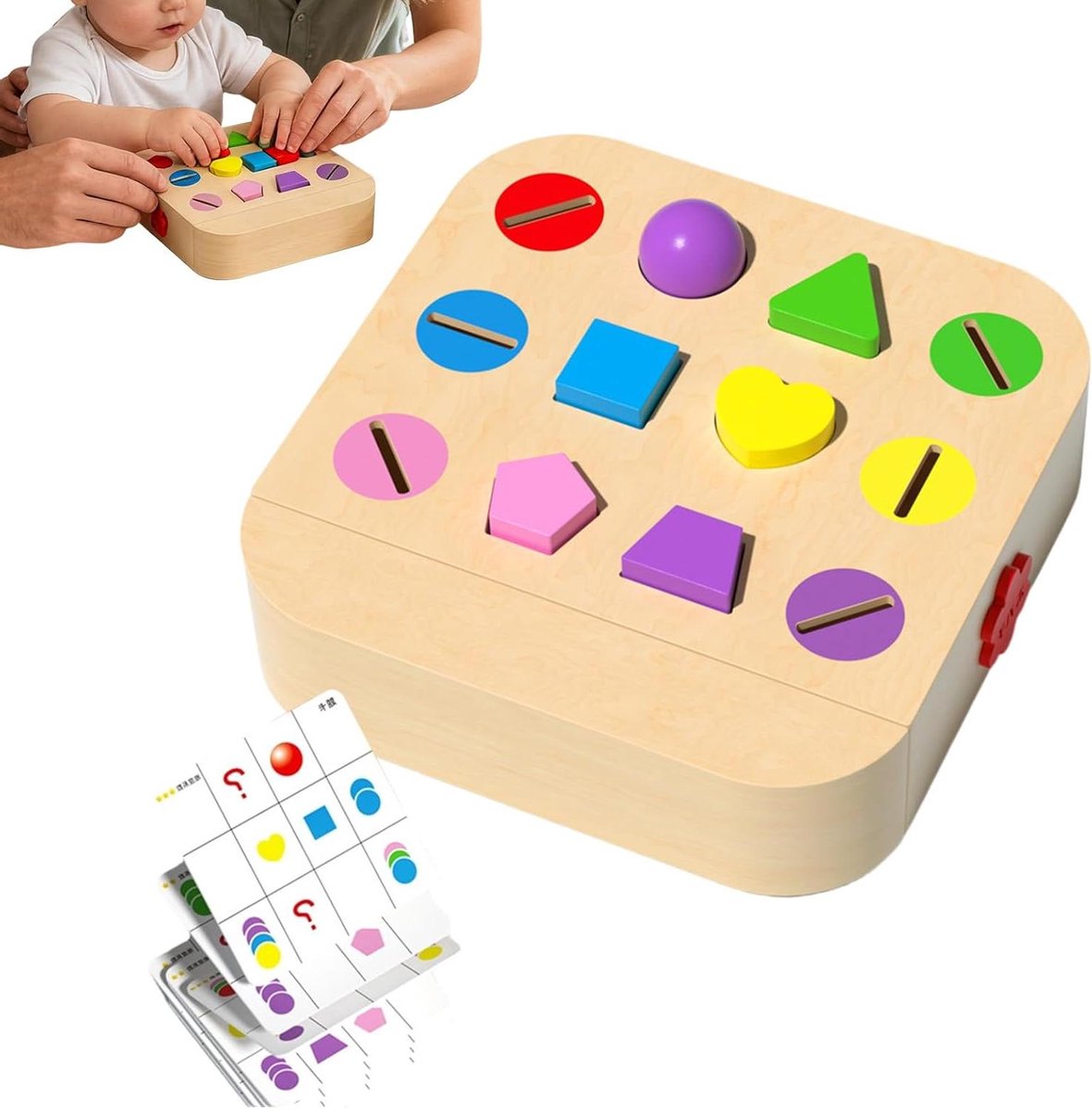 Houten Vormenstoof - Kleurenspel Leren - Kind Ontwikkeling - Duurzame Materialen - 26 x 25 x 6 cm - Multicolor