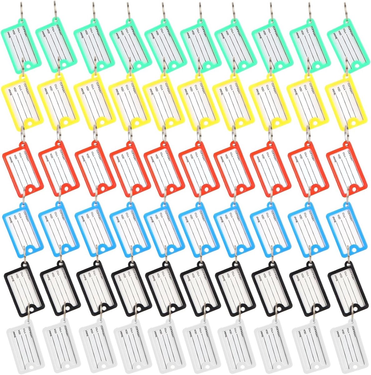 Set van 60 Schrijfbare Sleutelhangers in 6 Kleuren voor Luggage en Rugzakken - Ideaal voor Organisatie en Labeling