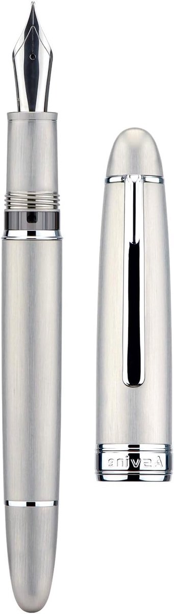 Brushed Titanium Vulpen met Jowo Medium Nib, Piston Mechanisme, Inktvenster en Accessoires