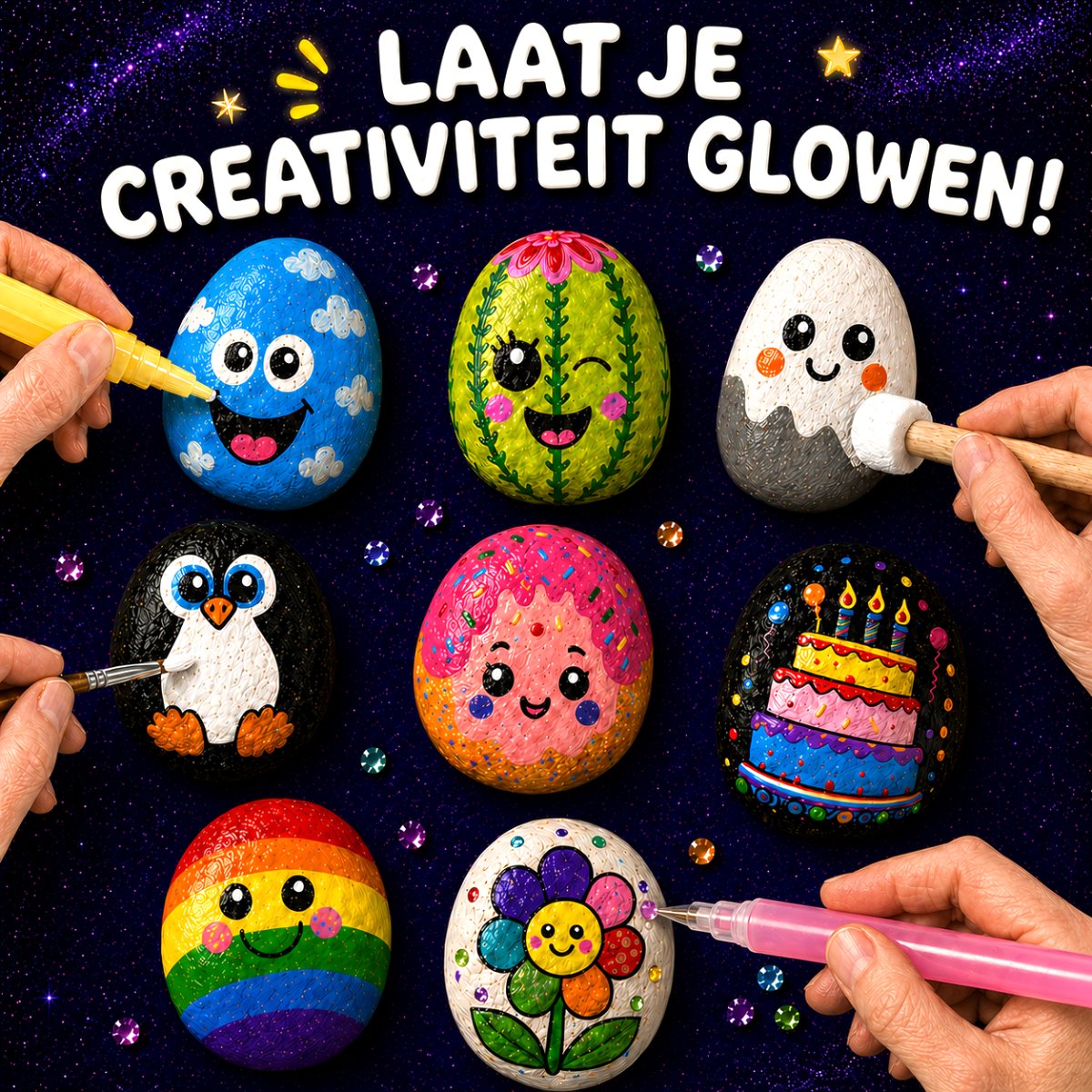 Vaive Stenen Schilderen 2109-delig – Glow in the Dark Happy Stones Knutsel Pakket – Knutselen - Knutselset voor Meisjes & Jongens - Knutselpakketten — afbeelding 2