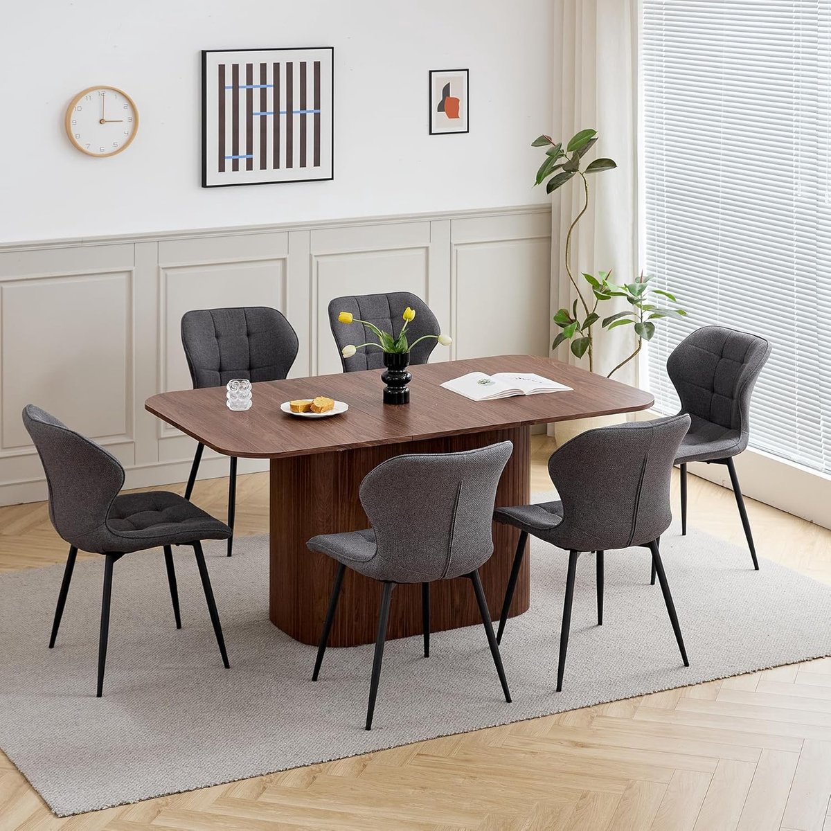 Eettafel 160 x 90 x 76 cm rechthoekig – travertin look geel – moderne keukentafel voor 4-6 personen met zuilvoet bruin – Dader