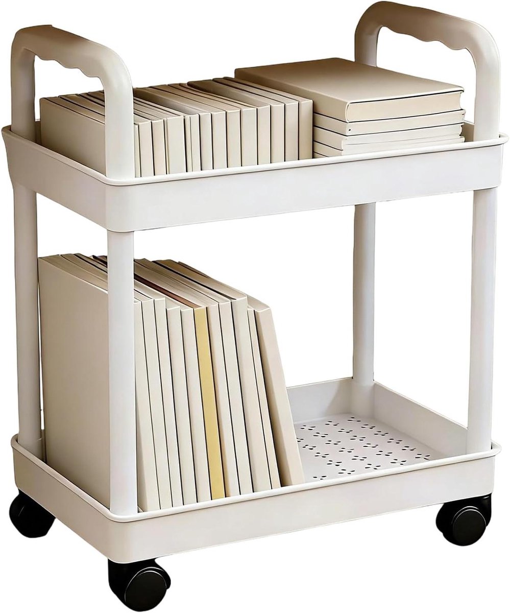 Mobiele Opbergwagen - Opbergrek Trolley - Ruimte Besparen - Twee Niveaus - 10 x 24 x 10 cm - Wit