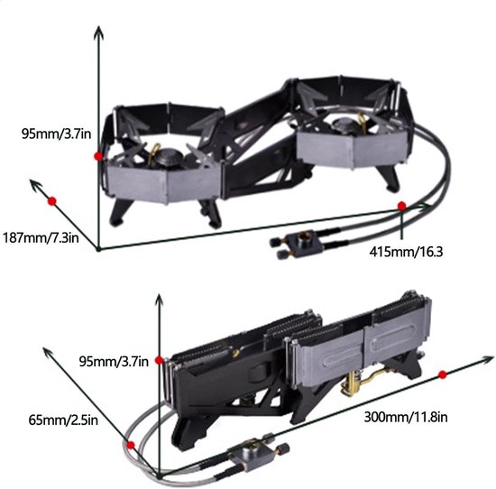 Campingkooktoestel met twee branders, draagbaar campingkooktoestel, twee-pits kooktoestel voor camping, winddicht, high-performance camping-picknick-oven voor buiten voor de jacht — afbeelding 4