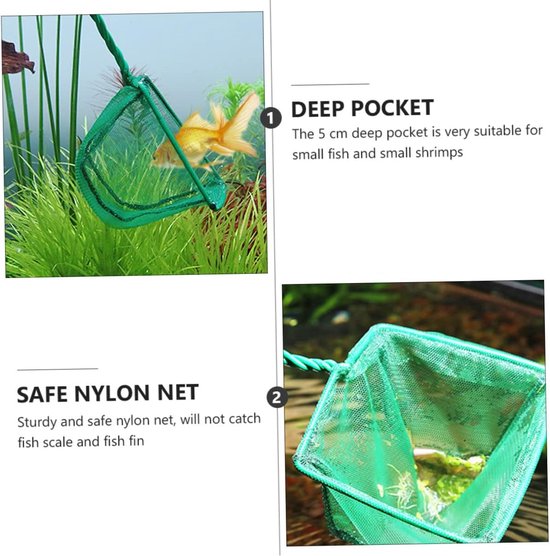 Vissennet Set - Aquarium Schepnet - Vissen Vangen - Fijnmazig Nylon - 50x19cm - Groen — afbeelding 5