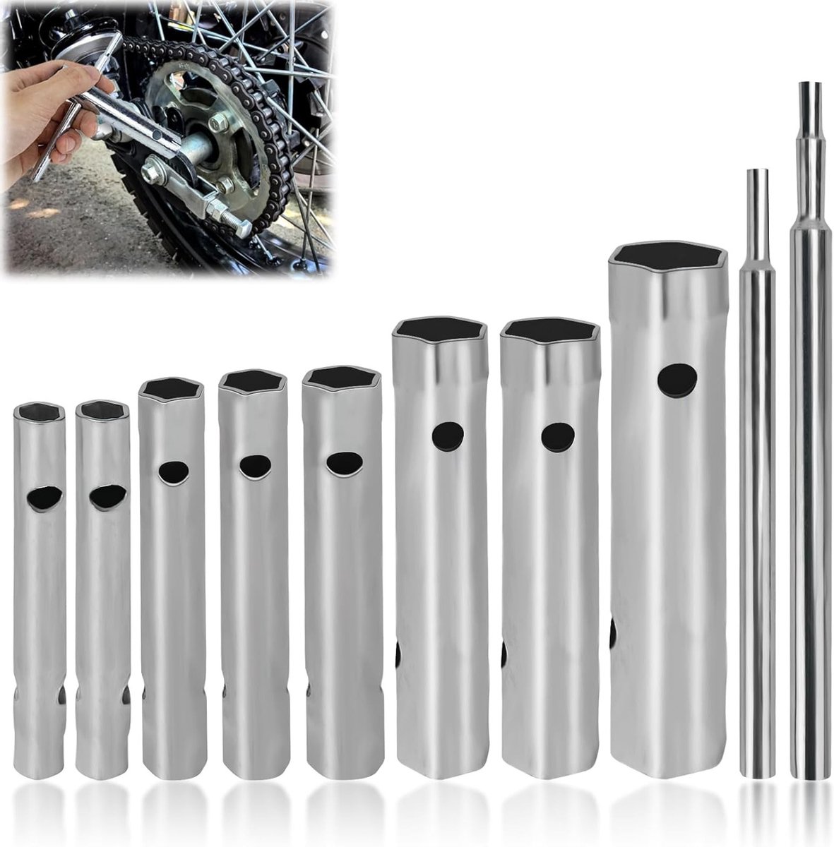 Complete 10-delige Set voor Bougiekoppen met Steeksleutels en Pijpsleutels, Geschikt voor Installatie en Reparatie van Sanitair en Kranen, Maten van 6-22 mm