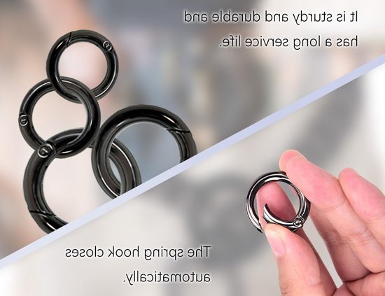 16 Stuks Karabijnhaken van Zinklegering, Ideaal voor Sleutelringen, Tassenaccessoires en Veersplitringen (Zwart, Rond) van Merkloos — afbeelding 2