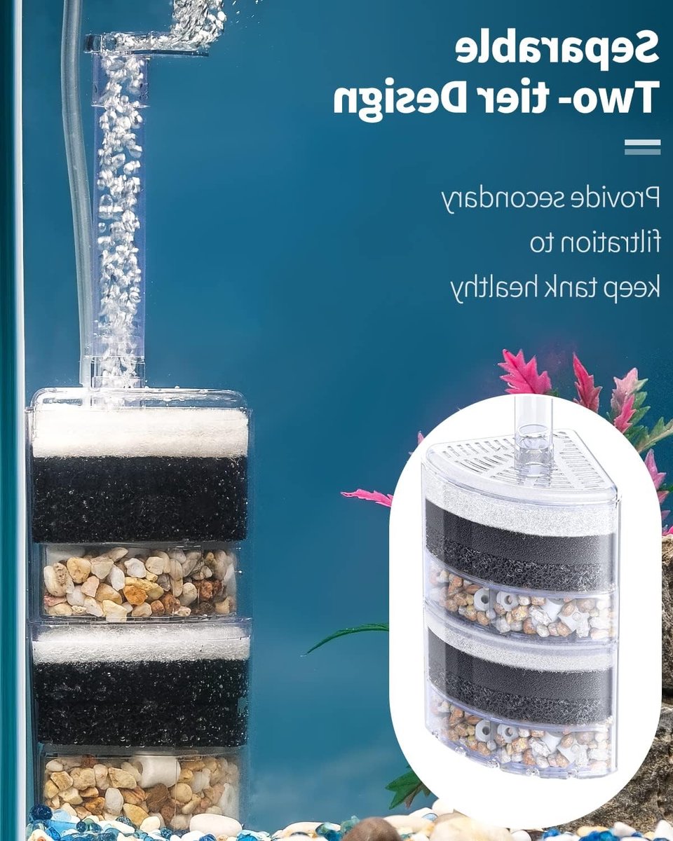 Hoekfilter voor Aquarium, Stille Biofoam Filter voor Jonge Vissen, Garnalen en Kleine Vissen, Inclusief Natuurlijke Stenen, Grind en Keramische Ringen voor Optimale Waterkwaliteit thumbnail 2