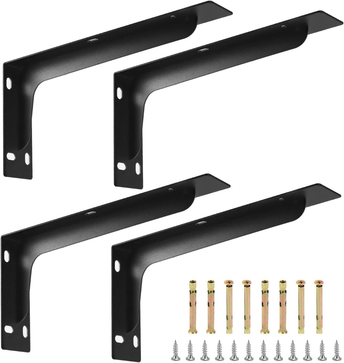 Allecta - Metalen Plankbeugels 90 Graden Hoek - Massief Staal - 290 x 145 mm - Zwart Mat - Max. 120 kg Belastbaar