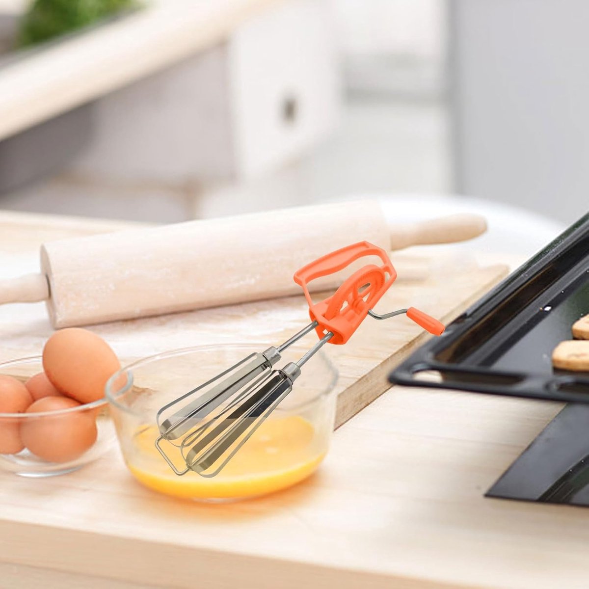 Handslinger Mixer - Eierklopper Garde - Beslag Mengen - Dubbele Mengkoppen - 25 cm - Oranje