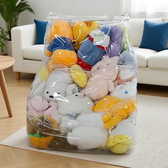 Opbergstoel Knuffels - Speelgoedzak Rits - Kinderkamer Organiseren - Leeshoek Functie - 60x60x45 cm - Transparant — afbeelding 2