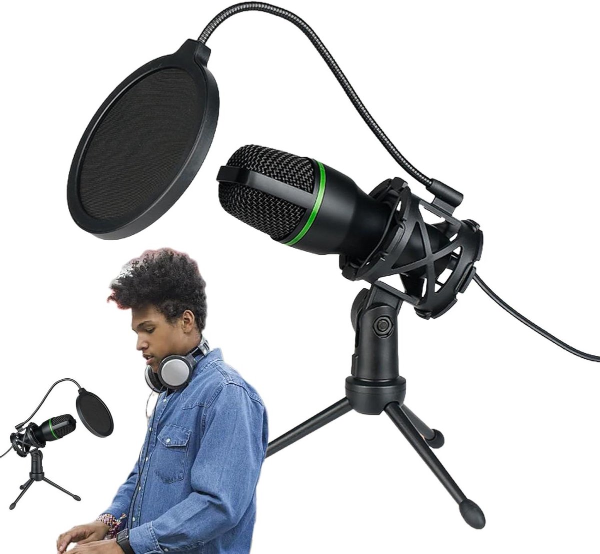 Streaming Microfoon - Studio Microfoon - Online Opnames - RGB Verlichting - 20.4 cm - Zwart