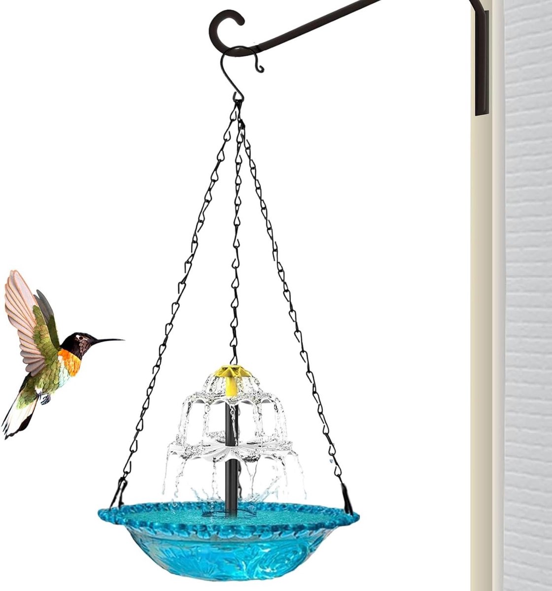 Zonne Waterfontein - Vogelbad Fontein - Vogels Aantrekken - Getrapt Ontwerp - 46 cm Hoog - Blauw