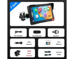NordHaus Motornavigatie 7 Inch - Draadloze CarPlay & Android Auto - GPS Navigatiescherm - IPX7 Waterdicht - Dual 1080P Camera