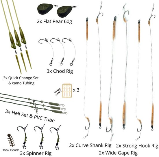 FC's Luxe Karper Onderlijnen & Montage Pakket - Haakmaat #8 - 12 Karper Rigs, Vislood & Onderlijnmontage - Hair Rigs, Chod Rigs & Spinner Rigs - Rigs pakket voor Karper Vissen van FC's — afbeelding 2