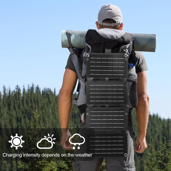 Solar Charger Opvouwbaar, Draagbare oplader op zonne-energie met drie-in-één datakabel en karabijnhaak, waterdicht zonnepaneel voor buitenactiviteiten, voor smartphone, tablet, hoofdtelefoon van Solar — afbeelding 4