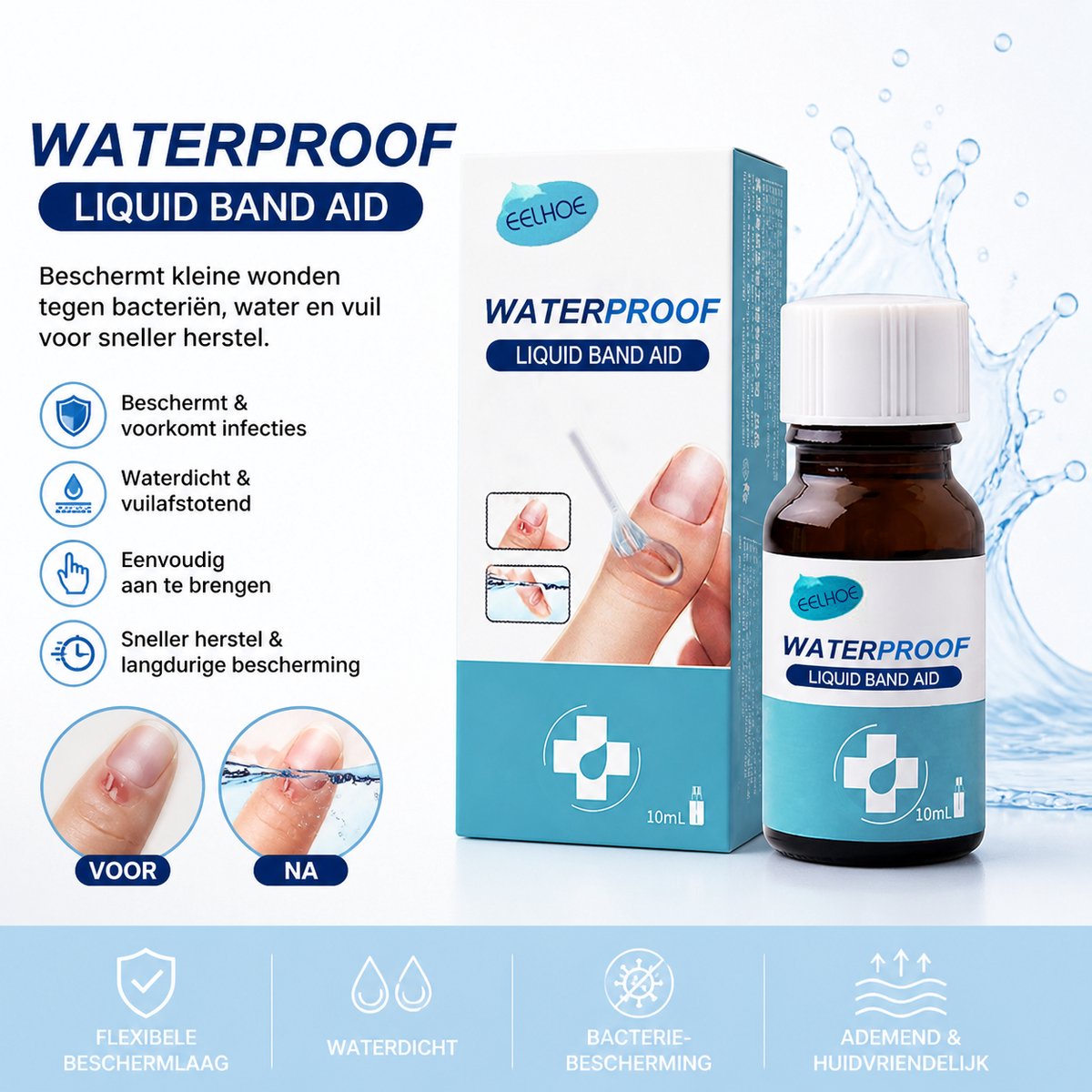EELHOE Pro - Liquid Bandage Wound Care - Snelle Wondverzorging Spray - Tegen Bloedingen, Infecties & Vuil - Voor Vingers, Handen & Voeten - Zwemmen Bestendig, 10ml