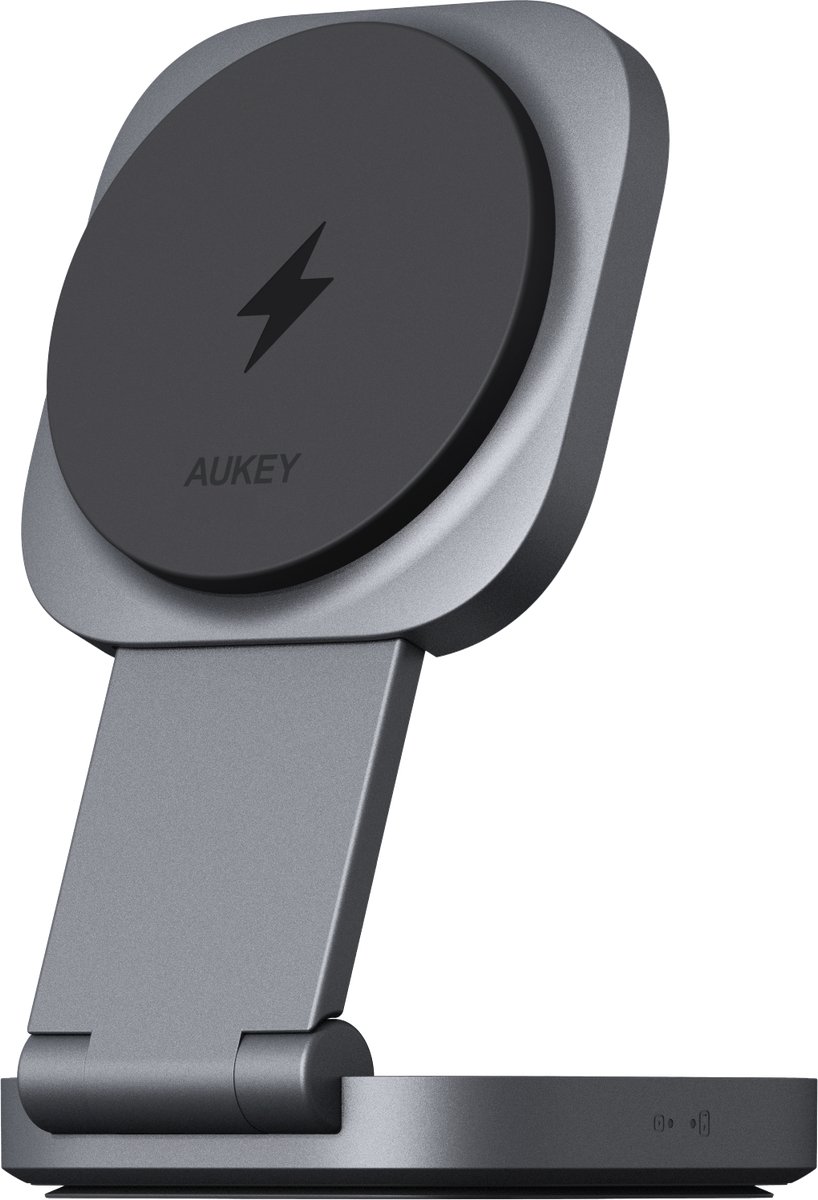 AUKEY LC-MC211 - 2-in-1 vouwbare desktop magnetische draadloze oplader - 15W Snellader - QI2.0 gecertificeerd - Premium Dark Grey
