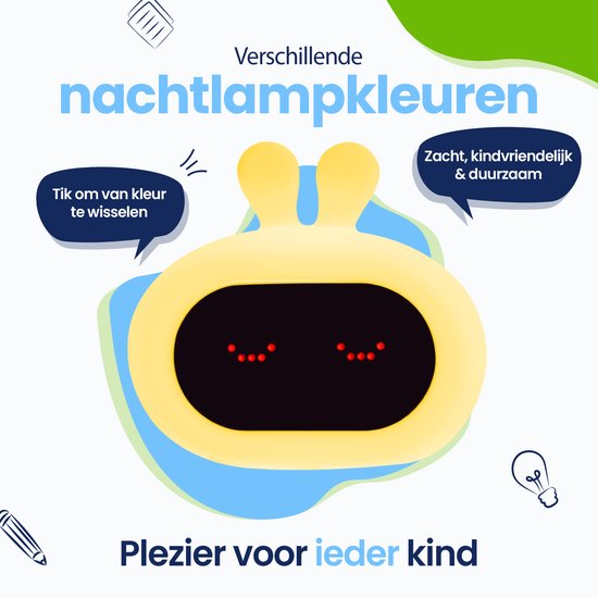 Kadoing Konijn Kinderwekker - Slaaptrainer Kinderen - Digitale Wekker en Wake Up Light