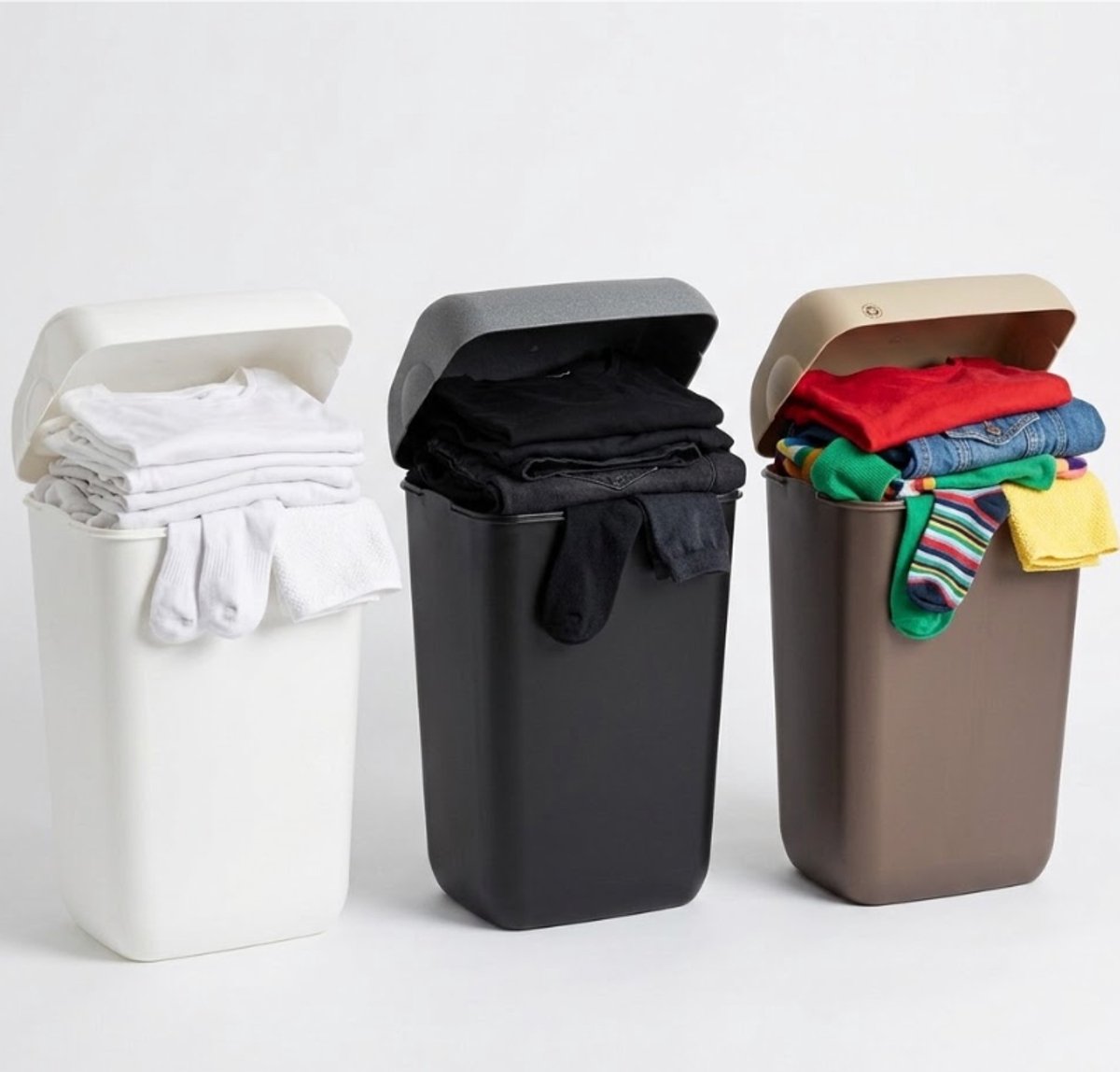 Wasmandenset van 3 stuks Marplast MP740, Carbon/Wit/Zand, 3x23L, kunststof: Perfect sorteersysteem