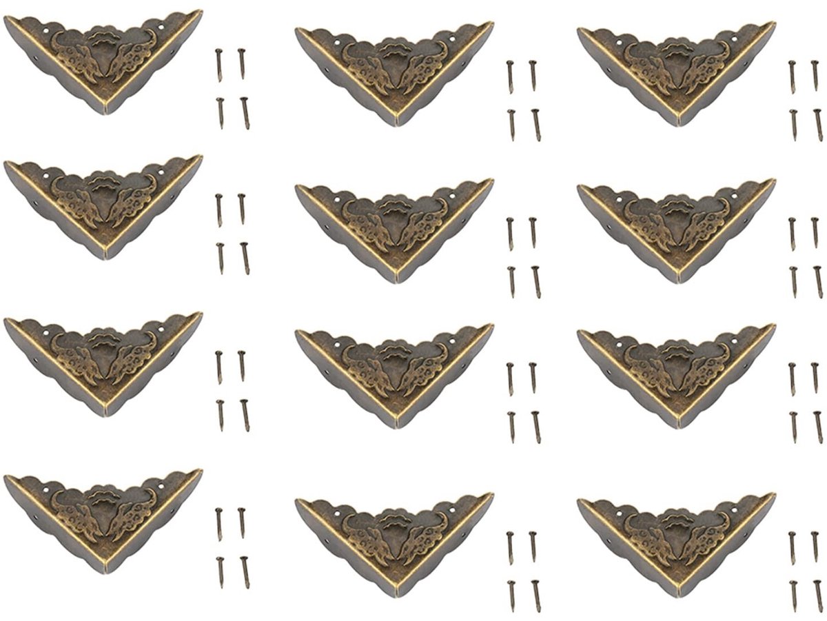 Allecto - Decoratieve Hoekbeschermers - 12 Stuks - Vintage Bronzen Rand - Voor Houten Dozen - Bescherming en stijl - Ideaal voor meubels - Elegant ...