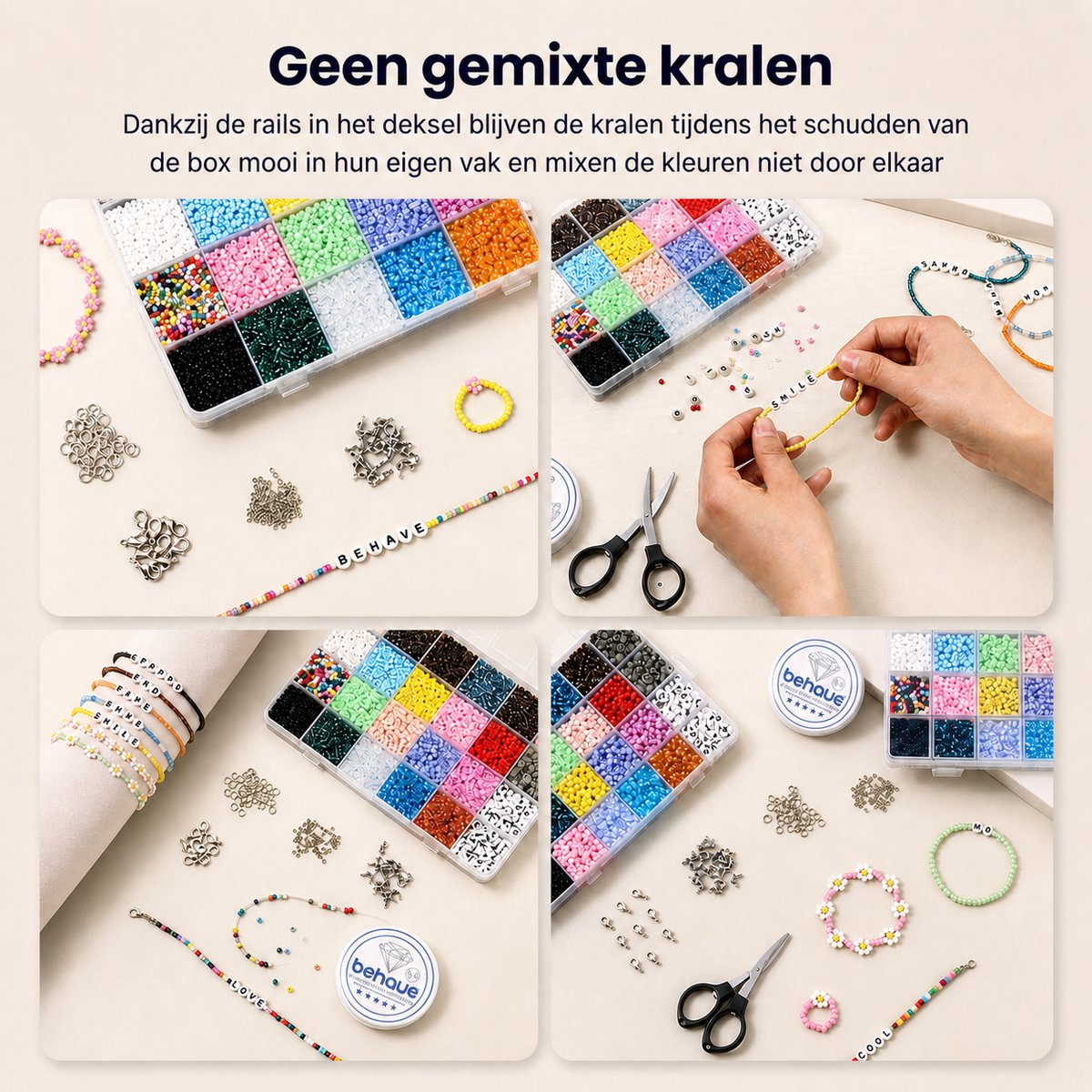 Behave 10000 Glaskralen Set Deluxe - DIY Sieraden maken - Kralen Set - Rocailles - Bedels - Letterkralen - 20 Kleuren - 3mm — afbeelding 7