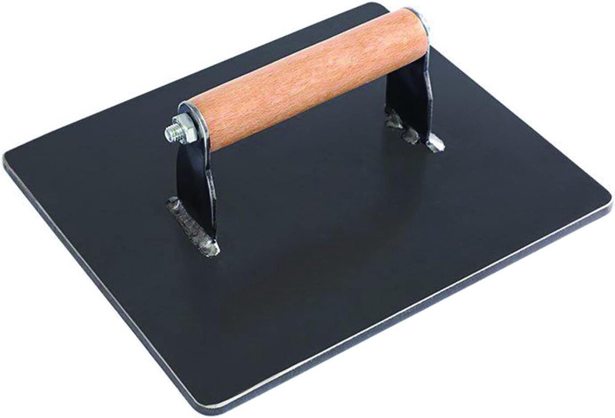 Gietijzeren Grill Pers - Burger Drukker - Perfect Grillen - Cool-Touch Houten Handvat - 20 x 18 cm - Zwart