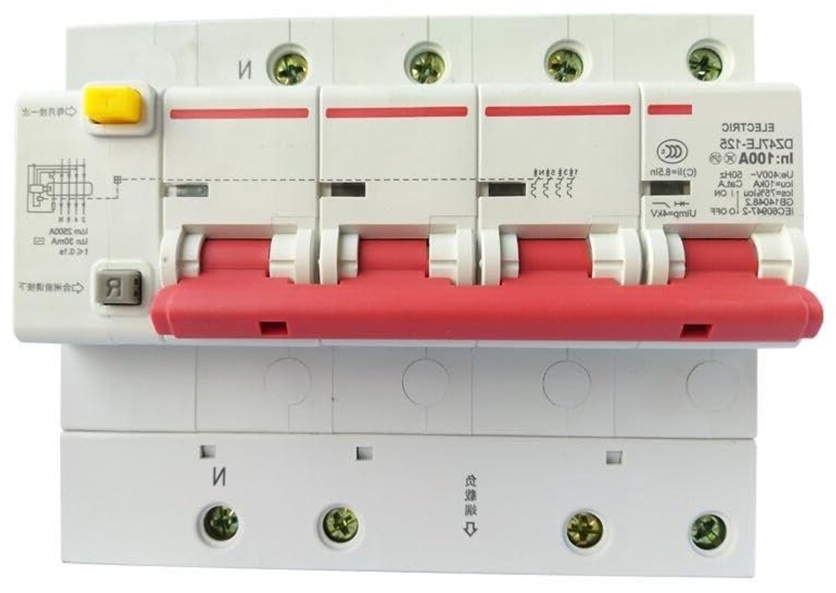 Aardlekbeveiliging - Stroomonderbreker - Veilige Stroom - Magnetische Schakelaar - 100A 4P - Grijs