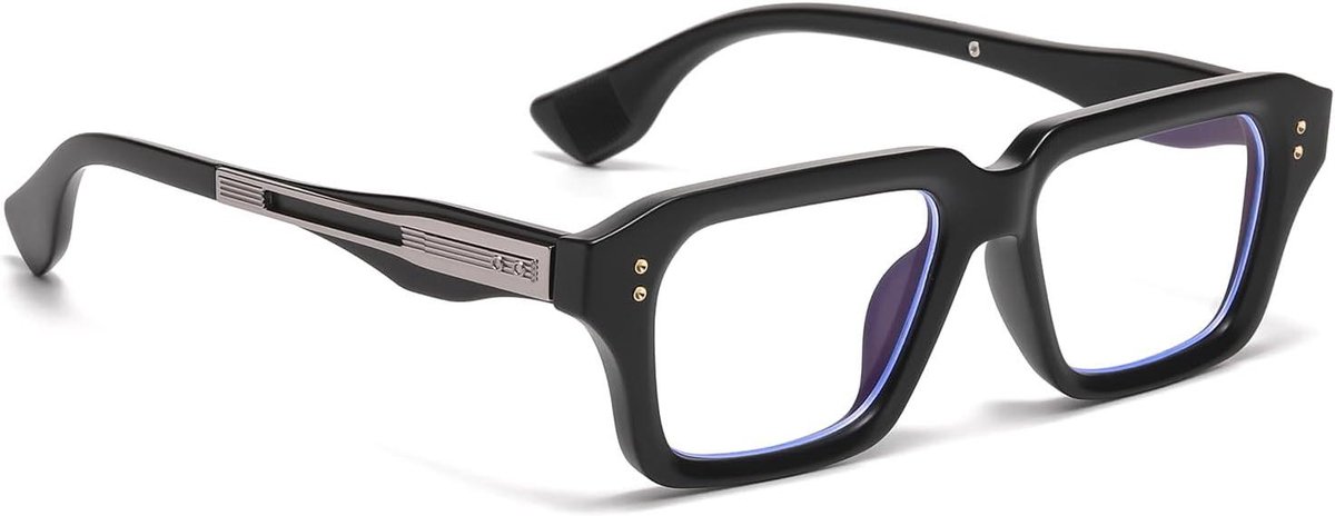 Blauw licht bril - Computer bril - Schermtijd comfort - Vierkant dik frame - 44-18-144 - Zwart Zilver