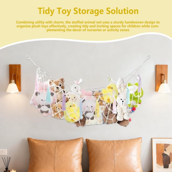 Knuffel Opberg Net - Speelgoed Organizer - Kinderkamer Inrichten - Handgemaakt Boho Uiterlijk - 150x40 cm - Wit — afbeelding 4