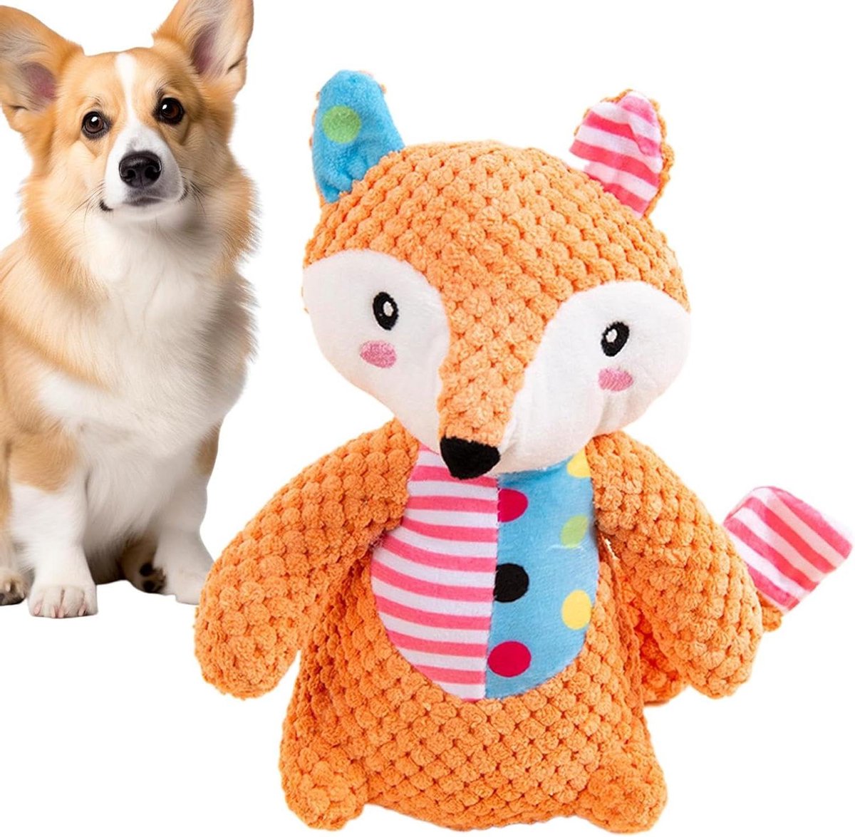 Honden Piepspeelgoed – Pluche dier – Interactief spel – Bevordert tandverzorging – 21.5 cm – Beige