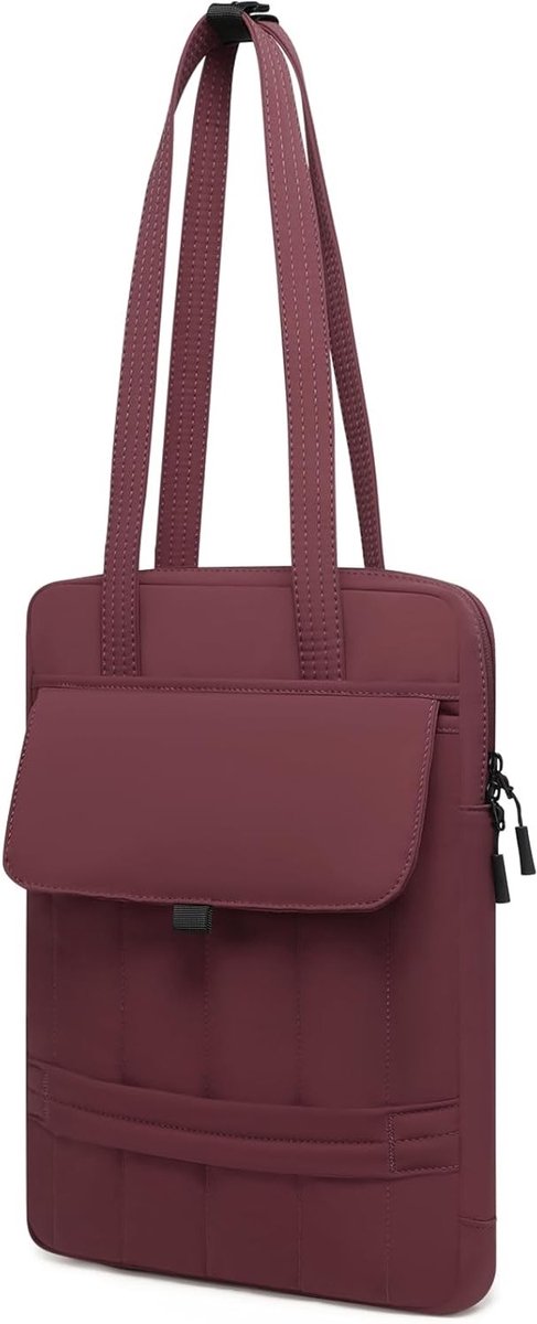 Puffy Laptop Sleeve voor 13-14 Inch Laptops - Gevoerde Handtas voor MacBook, Dell, HP en Lenovo - Draagtas voor Vrouwen in Wijnrood