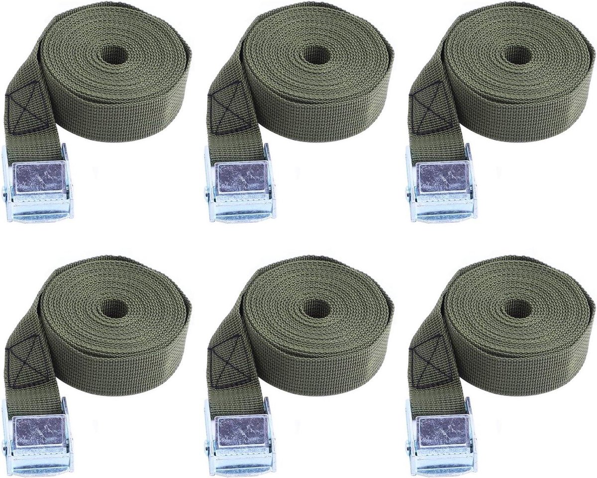 Spanbanden met snelsluiting - Bevestigingsriemen - Bagage vastzetten - Zink-ijzer gespen - 6 stuks 3m - Legergroen
