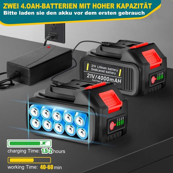 Accu bosmaaier - Grastrimmer snoerloos - Tuinonderhoud - 4-in-1 functie - 25 cm snijbreedte - Geel — afbeelding 5