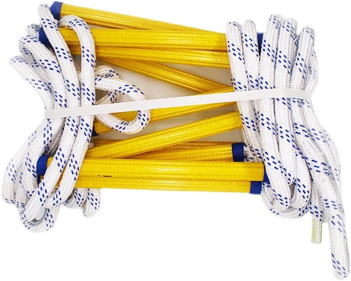 Touwladder Noodladder - Vluchtladder Veiligheid - Training Hoogte Klimmen - Antislip Hars Treden - 15 Meter Lengte - Geel
