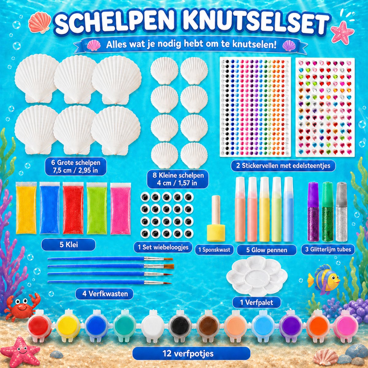 Vaive Schelpen Schilderen 75-delig – Glow in the Dark Happy Stones Knutsel Pakket – Knutselen - Knutselset voor Meisjes & Jongens - Knutselpakketten — afbeelding 6