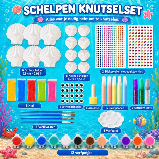 Vaive Schelpen Schilderen 75-delig – Glow in the Dark Happy Stones Knutsel Pakket – Knutselen - Knutselset voor Meisjes & Jongens - Knutselpakketten