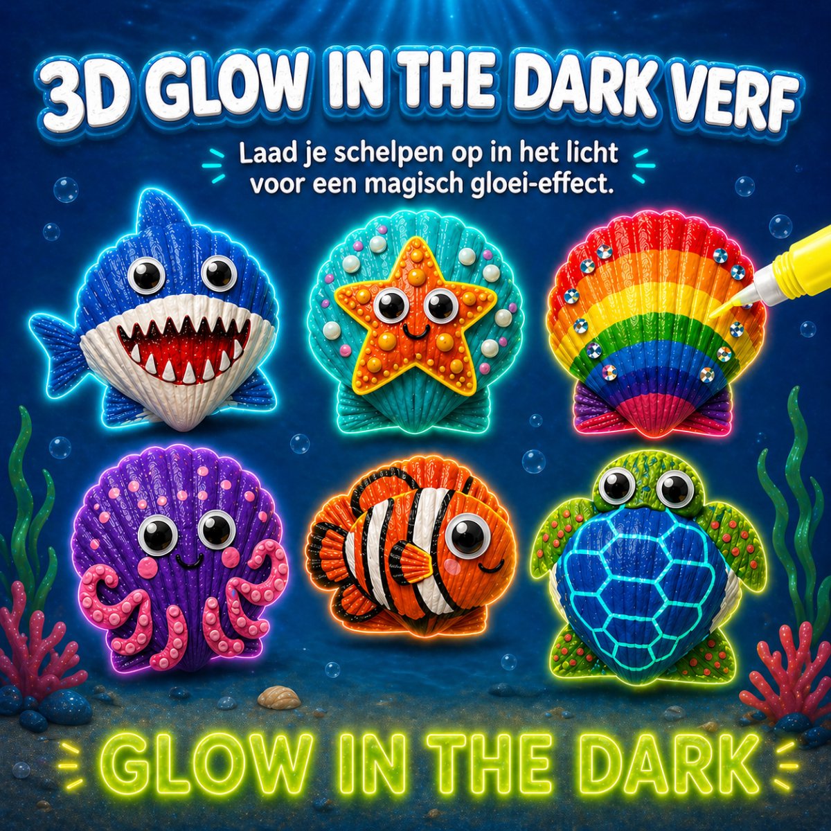 Vaive Schelpen Schilderen 75-delig – Glow in the Dark Happy Stones Knutsel Pakket – Knutselen - Knutselset voor Meisjes & Jongens - Knutselpakketten — afbeelding 3