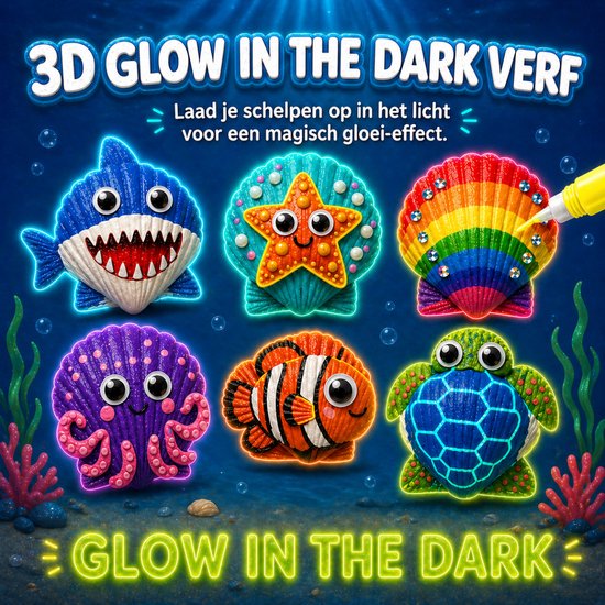 Vaive Schelpen Schilderen 75-delig – Glow in the Dark Happy Stones Knutsel Pakket – Knutselen - Knutselset voor Meisjes & Jongens - Knutselpakketten
