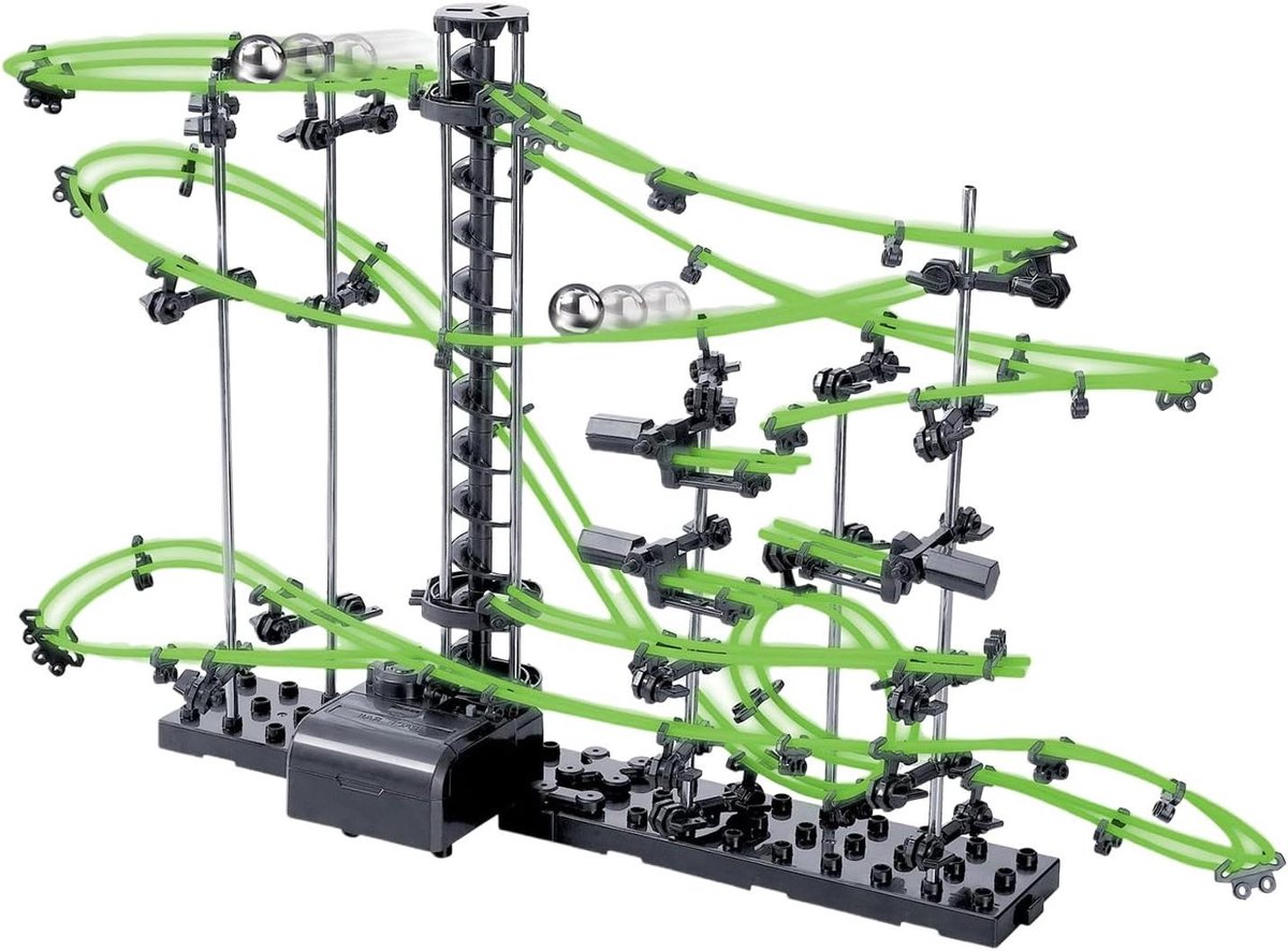Marmer Achtbaan Set - Educatief Speelgoed - Cognitieve Vaardigheden Trainen - Motor Kit Inbegrepen - 78 cm Lang - Zwart Groen