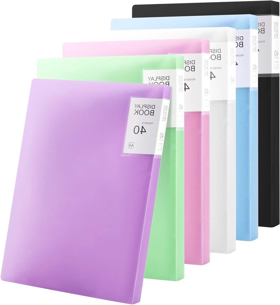 6 Stuks A4 Presentatiemappen met 40 Doorzichtige Pocket, Plastic Covers, Ideaal voor Kantoor en Persoonlijk Gebruik in 6 Kleuren