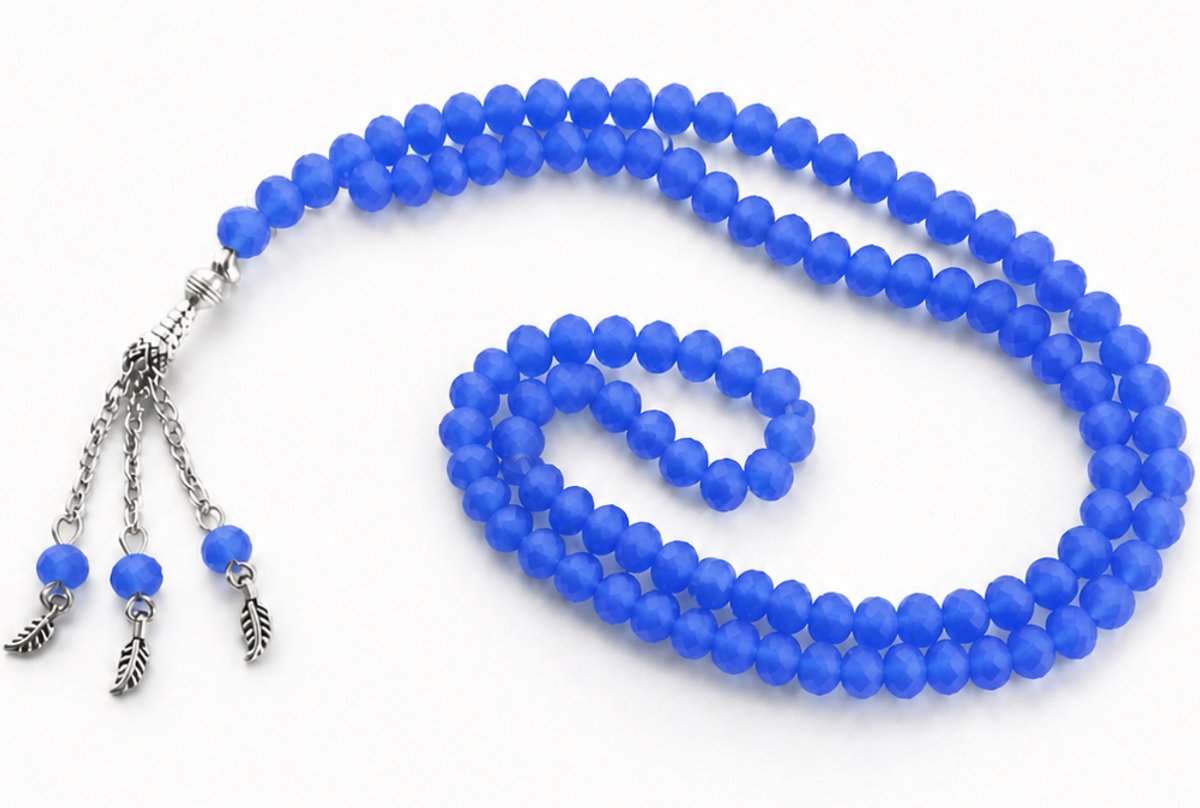 Baraka Treasures Luxe Kristal Tasbih - Tasbih - 99 Kralen - Crackle Glas - Islamitische Gebedskralen - Misbaha - Subha - Handgemaakte Kwaliteit - Voor Dhikr & Cadeau - Blauw