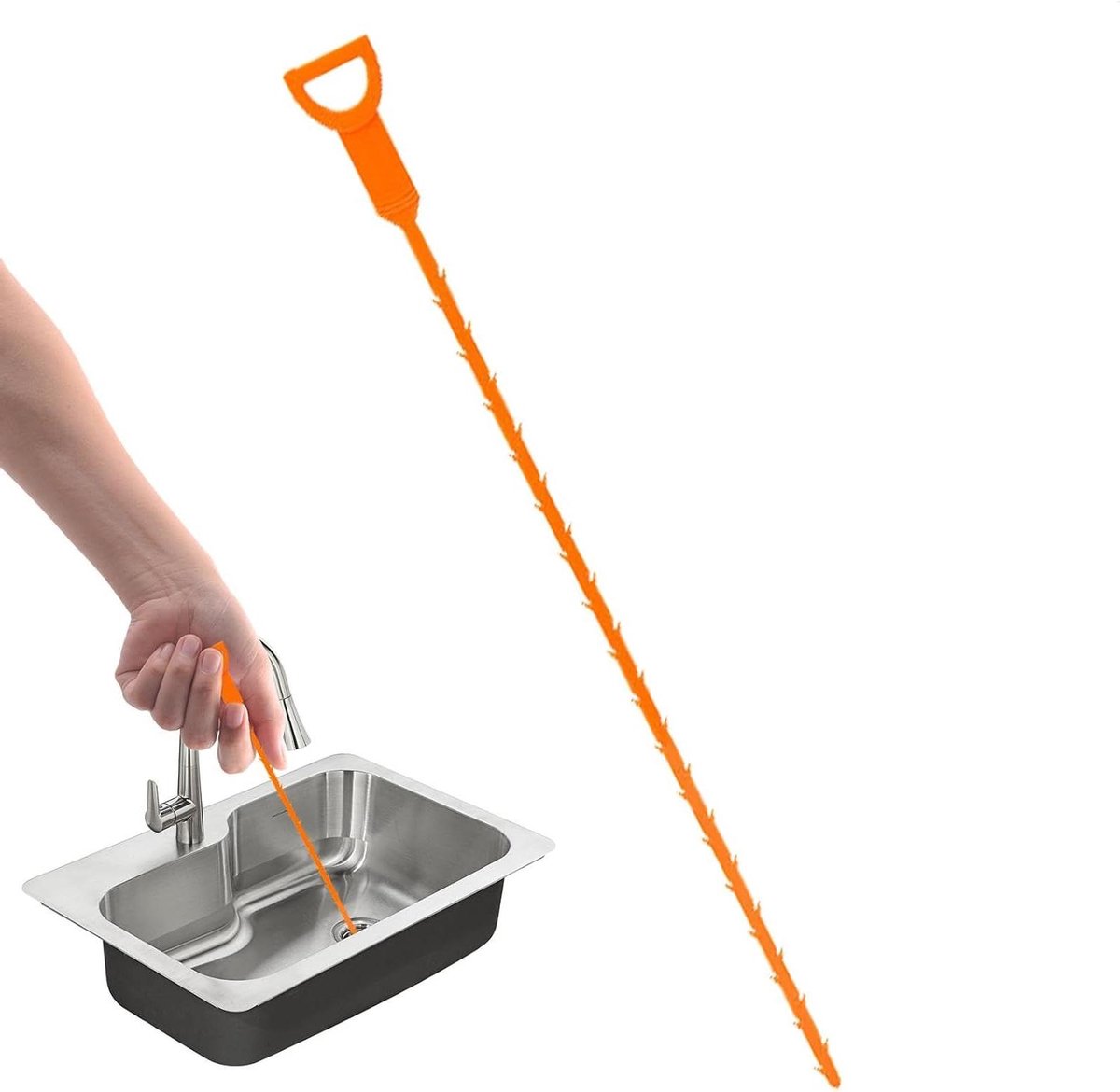 Afvoer Verstopper Verwijderaar - Gootsteen Ontstopper - Verstopping Verhelpen - Flexibele Structuur - 50.5 cm - Oranje